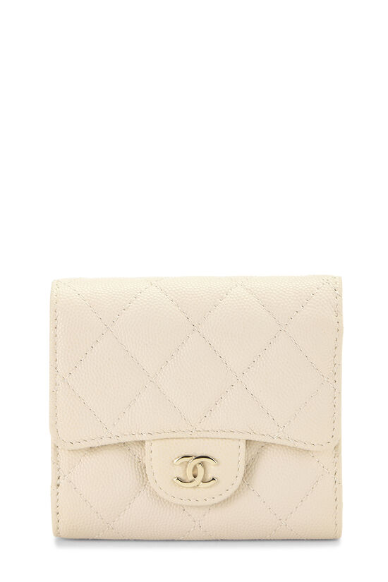 Cream Caviar Classic Flap Compact Wallet, , large image number 0