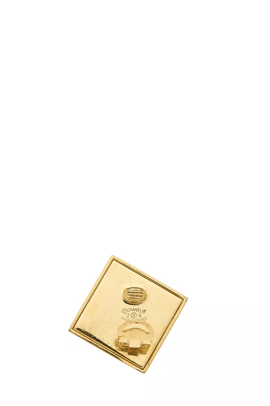 Gold 'CC' Square Earrings, , large image number 2
