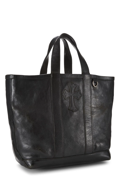 Black Leather Cross Patch Tote, , large