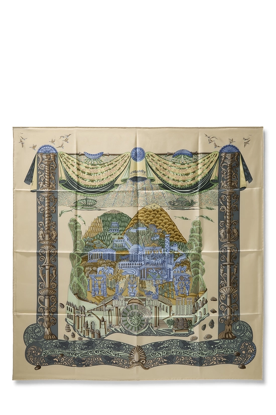 Beige & Multicolor 'L'Atlantide' Silk Scarf 90, , large image number 0