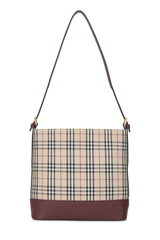 Burgundy House Check Jacquard Bucket Shoulder Bag Small, , large image number 0