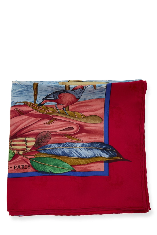 Red & Multicolor 'Les Am&eacute;riques' Silk Scarf 90, , large image number 1