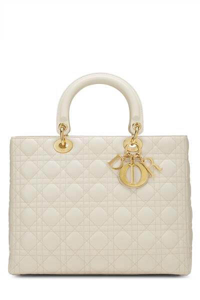 White Cannage Quilted Lambskin Lady Dior Large