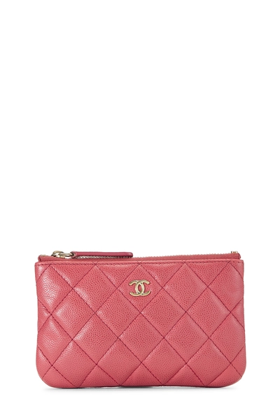 Pink Quilted Caviar O Case Zip Pouch Mini