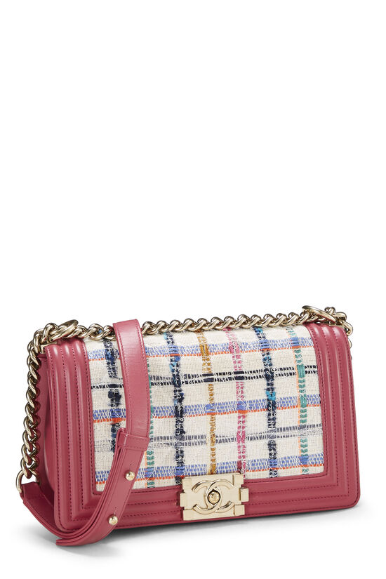 Chanel Pink & Multicolor Quilted Tweed Boy Bag Medium Q6B01A4FP7012