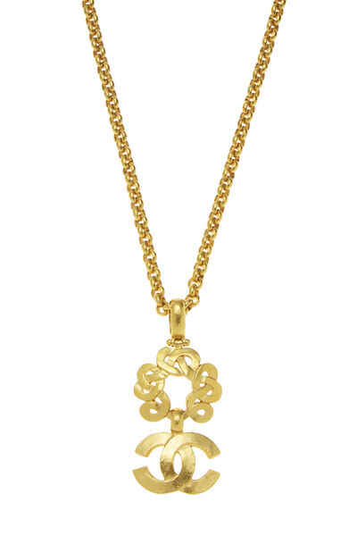 Gold Squiggle 'CC' Necklace, , large