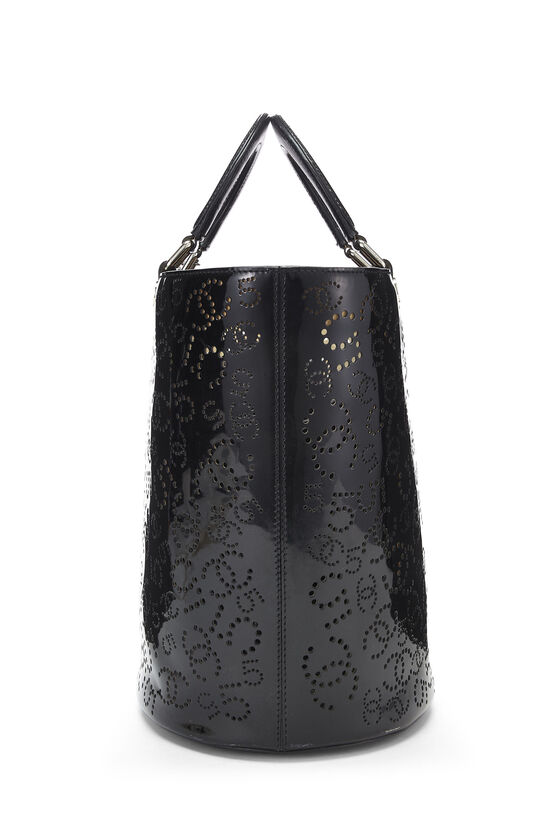 Black Perforated Patent Leather Vertical Bucket Tote, , large image number 3
