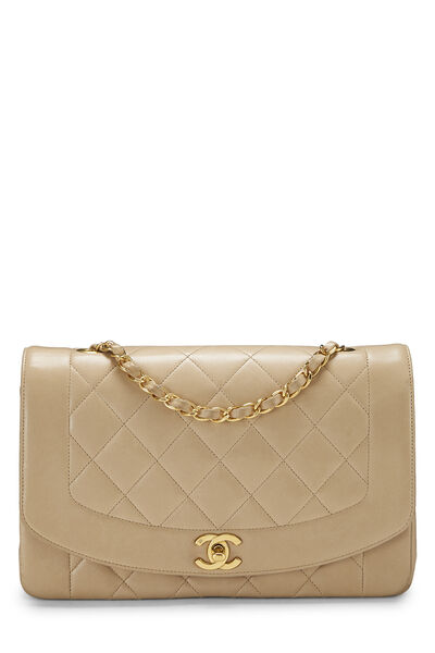 Beige Quilted Lambskin Diana Flap Medium