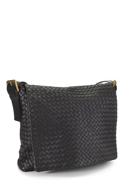 Black Intrecciato Flat Messenger Bag, , large