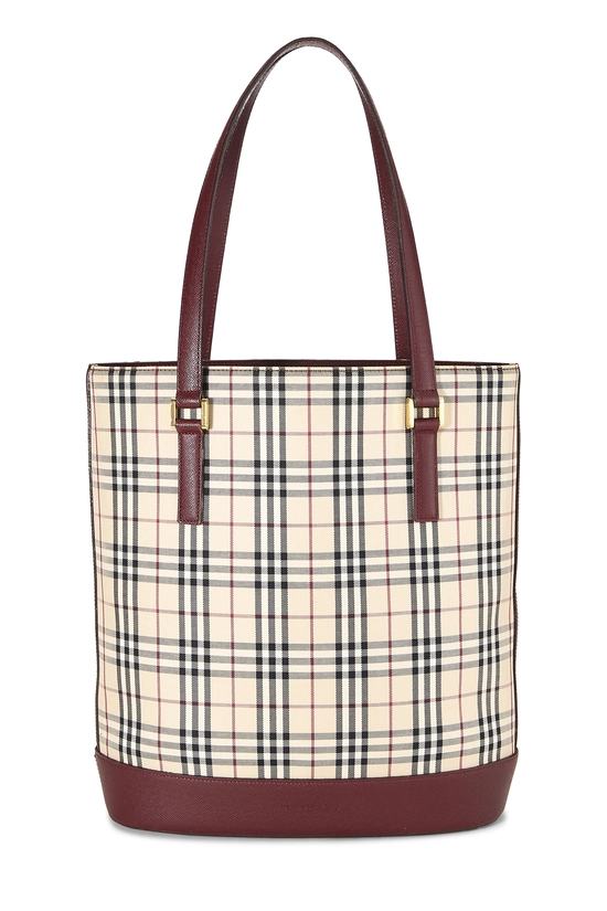 Burgundy Jacquard Check Bucket Tote Large, , large image number 0