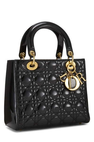 Black Cannage Patent Leather Lady Dior Medium, , large
