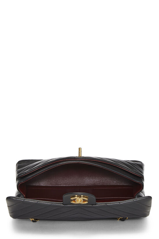 Chanel Black Chevron Patent Leather Maxi Classic Single Flap Bag