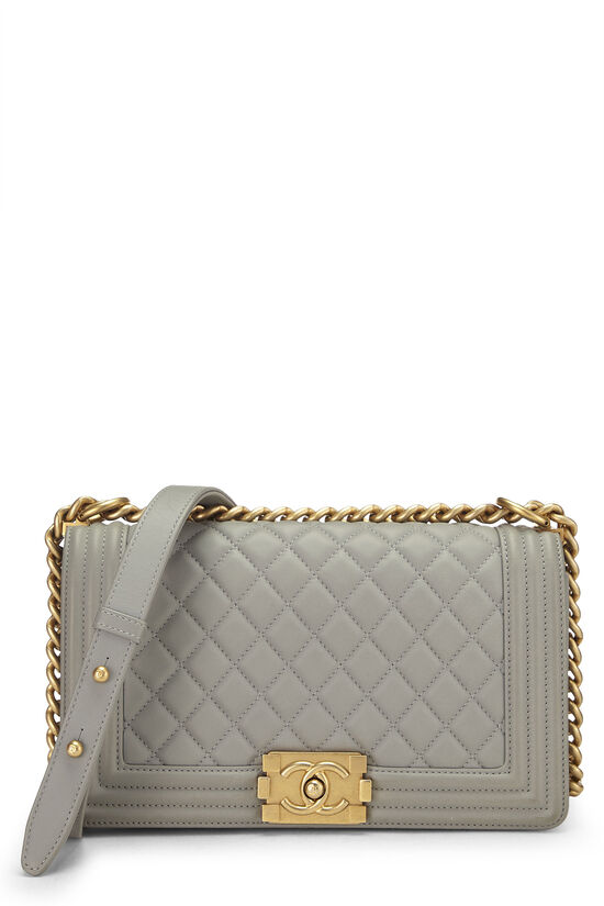 Chanel Grey Quilted Calfskin Boy Bag Medium Q6B01A3PE7002