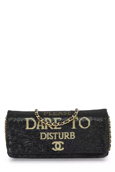 Paris-Cosmopolite Black & Gold Sequin Please Dare To Disturb Flap Bag