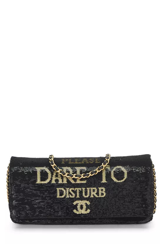 Paris-Cosmopolite Black & Gold Sequin Please Dare To Disturb Flap Bag, , large image number 0