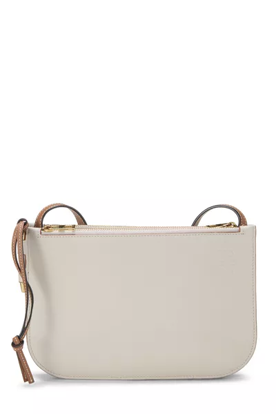 Grey Calfskin Gate Double Zip Pouch