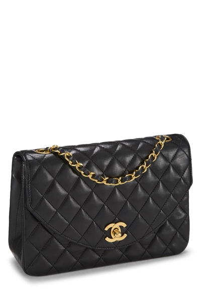 Black Quilted Lambskin Round Flap Small, , large