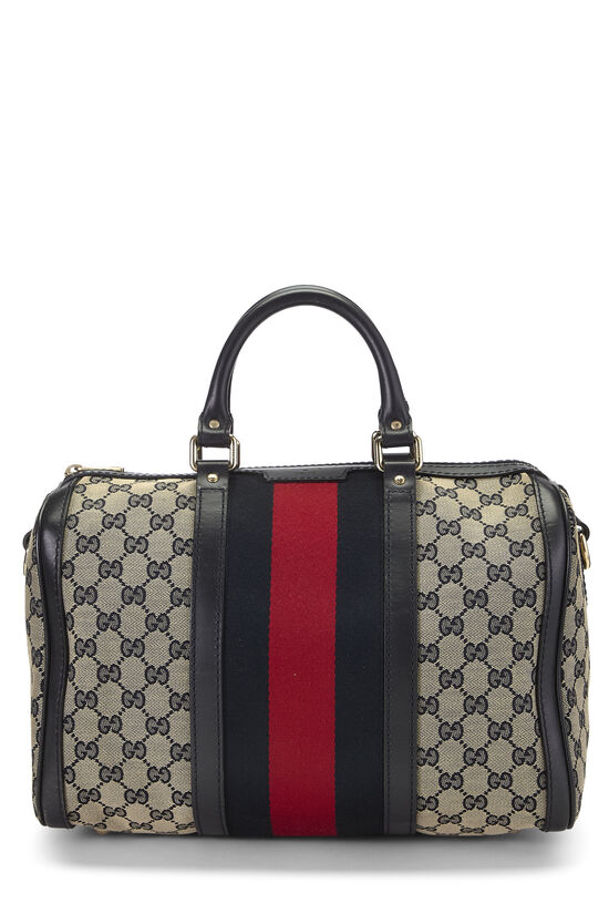 Navy Original GG Canvas Vintage Web Boston Bag Medium, , large image number 0