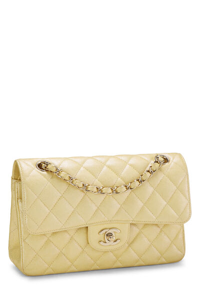 Yellow Iridescent Quilted Caviar Classic Double Flap Small, , large