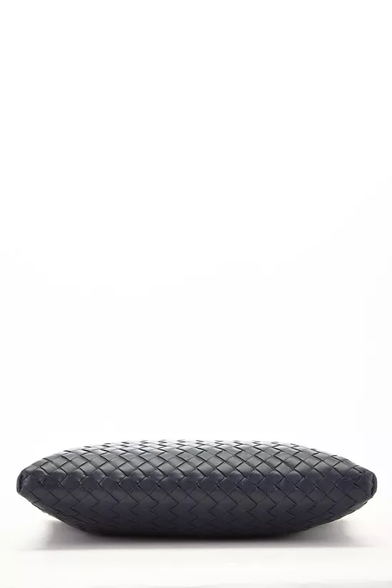 Navy Intrecciato Leather Flat Messenger Bag, , large image number 4