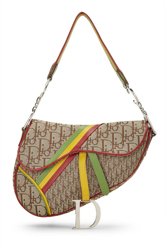 New Authentic Christian Dior Trotter Saddle Bag in logo Canvas Rasta