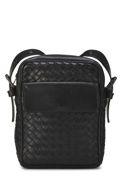 Bottega Veneta Black Intrecciato Flap Pocket Messenger Bag