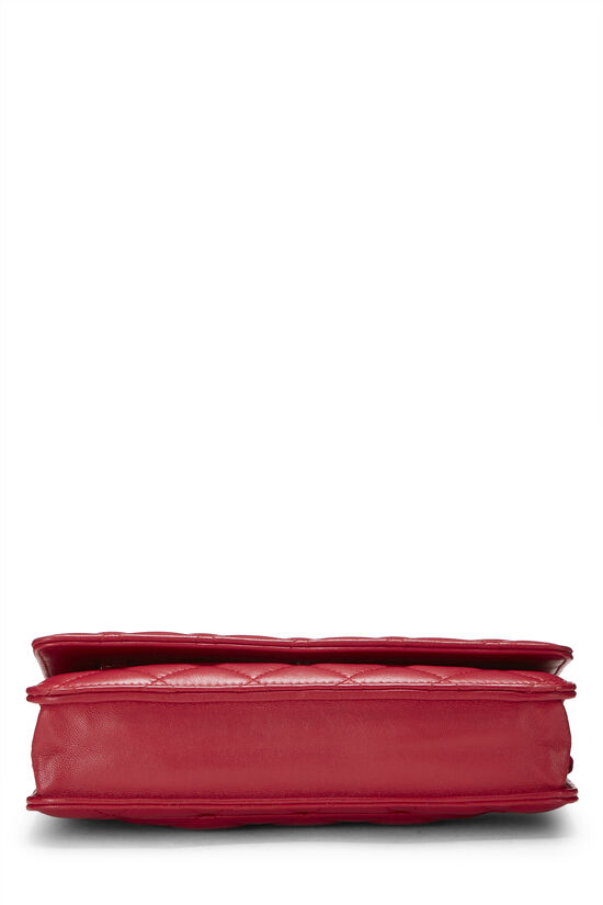 CHANEL Patent Camellia Embossed Wallet On Chain WOC Red 877112