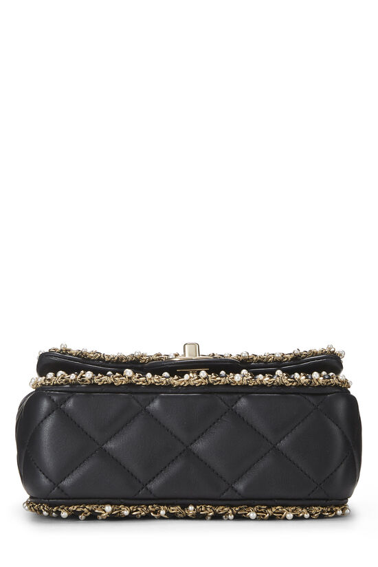 Black Quilted Lambskin Pearl Chain Rectangular Flap Mini, , large image number 4
