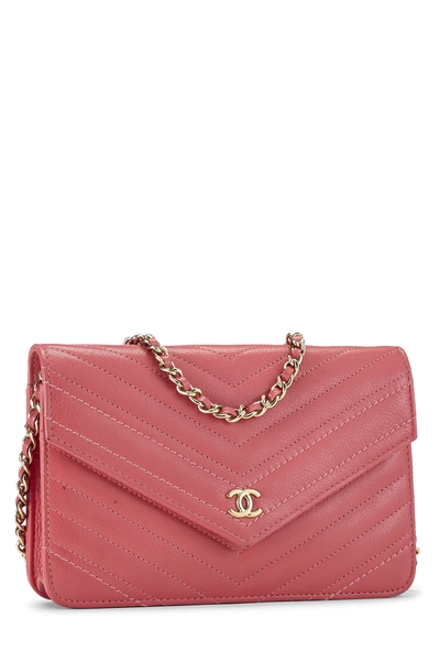 Pink Lambskin Chevron Wallet on Chain (WOC), , large
