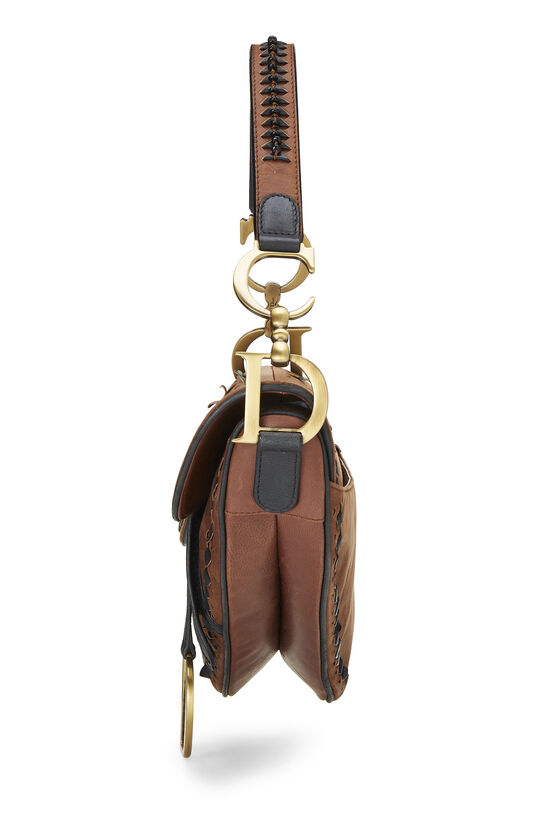 Brown Leather Laser Cut Floral Saddle Bag, , large image number 3