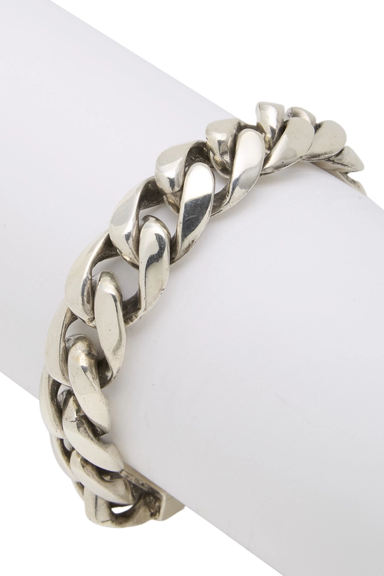 Pre-Owned Sterling Silver Diamond Floral Cross ID Bracelet