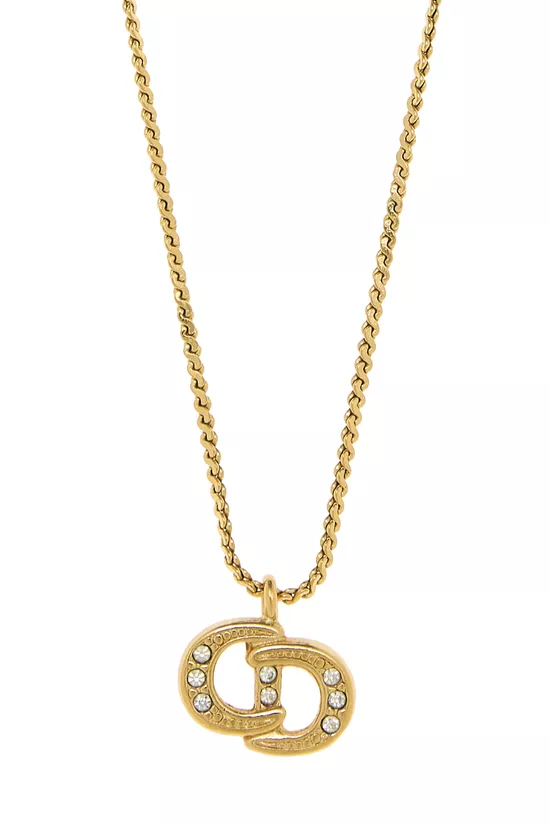 Gold Crystal 'CD' Necklace, , large image number 1