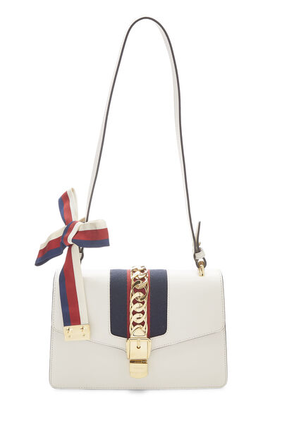 White Leather Web Sylvie Shoulder Bag Small
