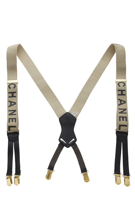 Beige Elastic Logo Suspenders, , large image number 0
