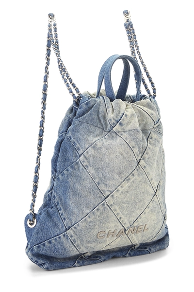 Blue Quilted Denim Chanel 22 Backpack, , large