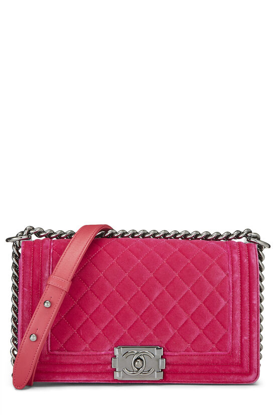 Pink Quilted Velvet Boy Bag Medium, , large image number 0