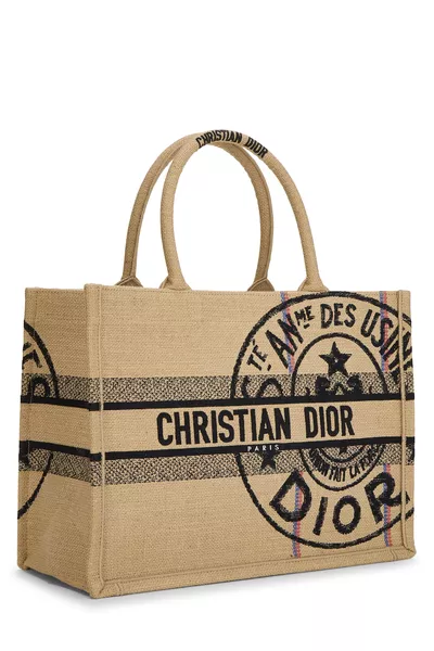 Beige Embroidered Jute Book Tote Medium, , large