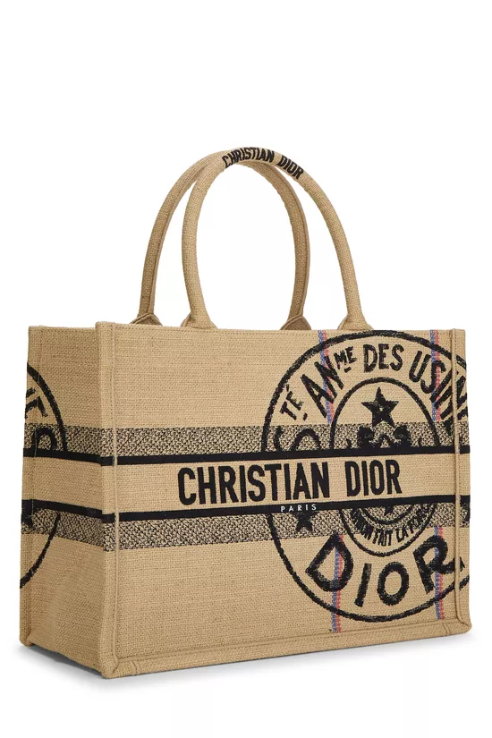 Beige Embroidered Jute Book Tote Medium, , large image number 1