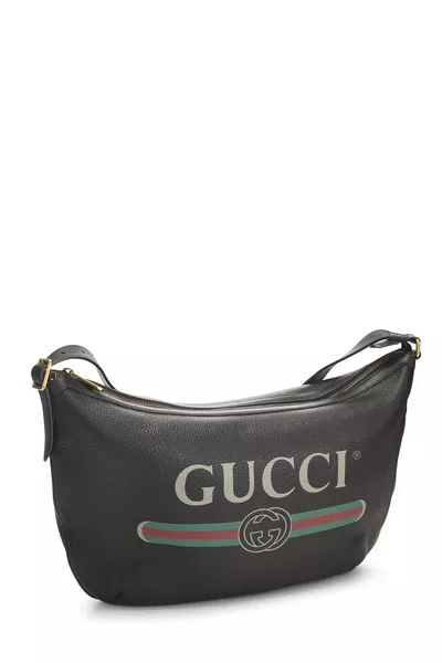 Gucci Black Leather Logo Printed Half Moon Hobo — photo 2
