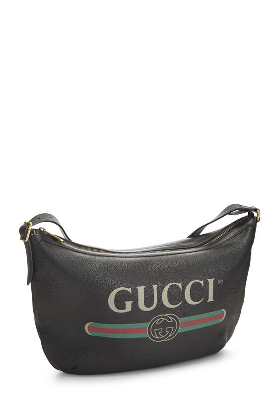 Black Leather Logo Printed Half Moon Hobo, , large image number 1