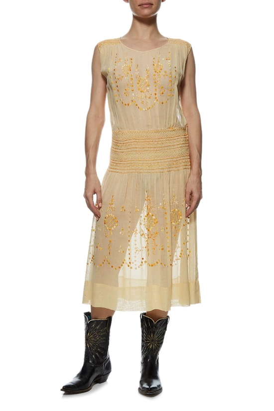 1920s Hungarian Embroidered Cotton Dress, , large image number 0