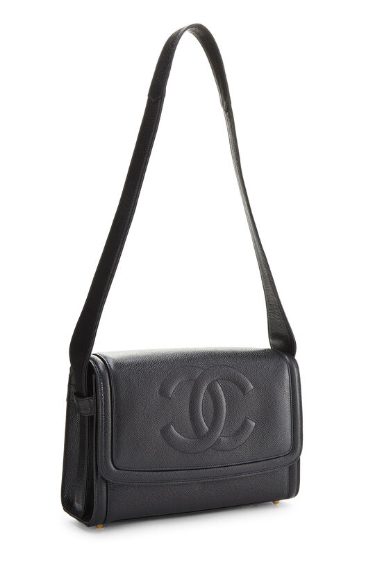 Vintage CHANEL large black calfskin shoulder bag, tote bag with CC