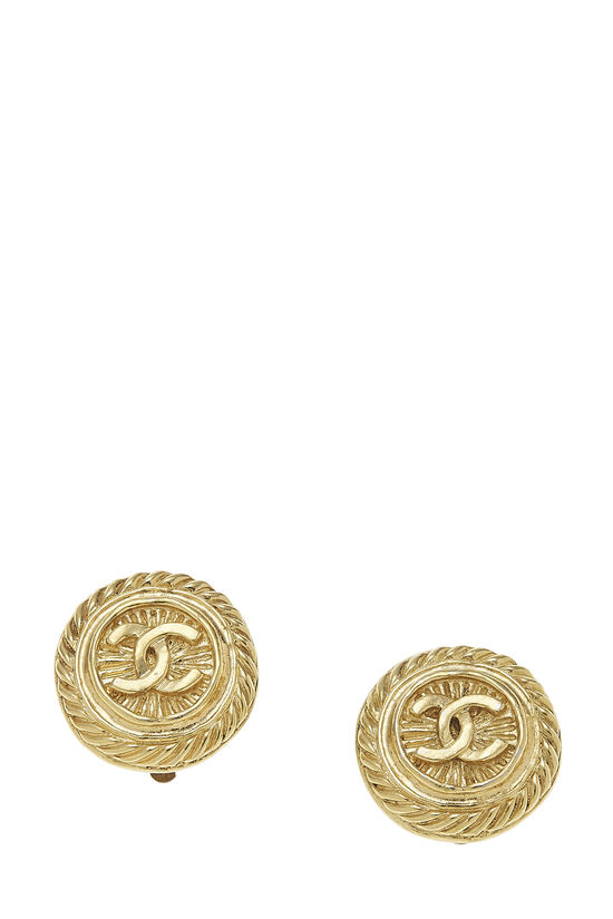 Gold 'CC' Rope Edge Sunburst Earrings, , large image number 0
