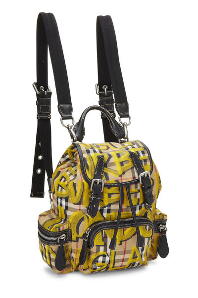 Yellow Nylon Graffiti Rucksack Backpack Mini, , large