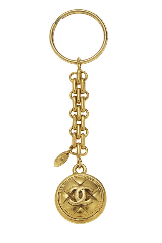 Gold Quilted 'CC' Keychain, , large image number 1