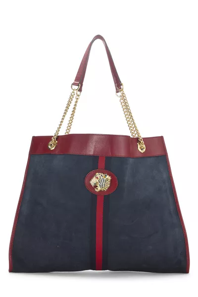 Navy Suede Web Rajah Tote Large