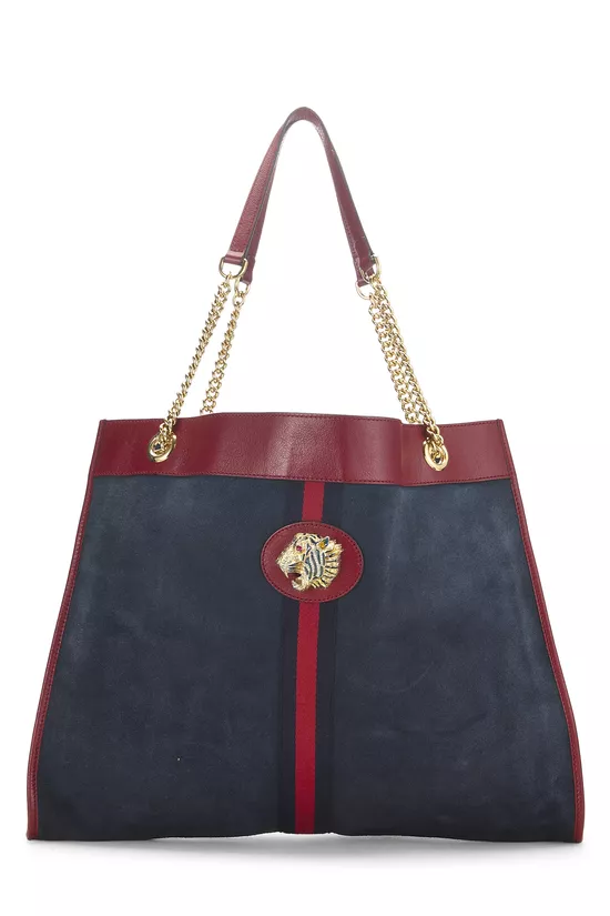 Navy Suede Web Rajah Tote Large, , large image number 0