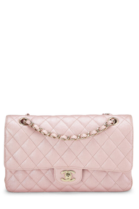 Iridescent Pink Quilted Caviar Classic Double Flap Medium, , large image number 0