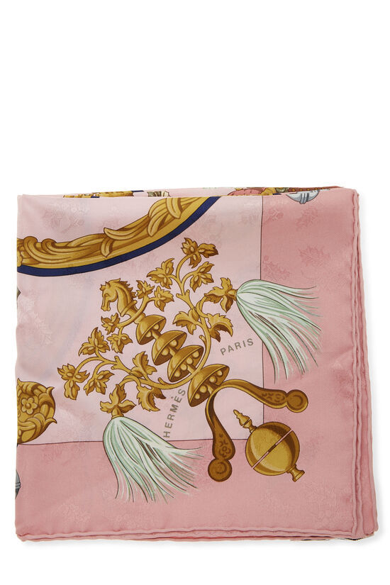 Pink & Multicolor 'Plumes et Grelots' Silk Scarf 90, , large image number 1