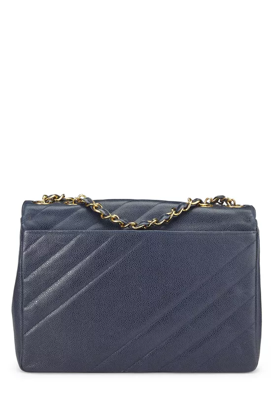 Navy Caviar Diagonal Quilted Shoulder Bag Jumbo, , large image number 3